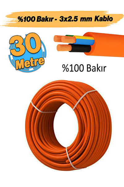 Badem10 (30 Metre) Çok Telli 3x2.5 mm %100 Bakır Elektrik Kablosu Turuncu Ele...