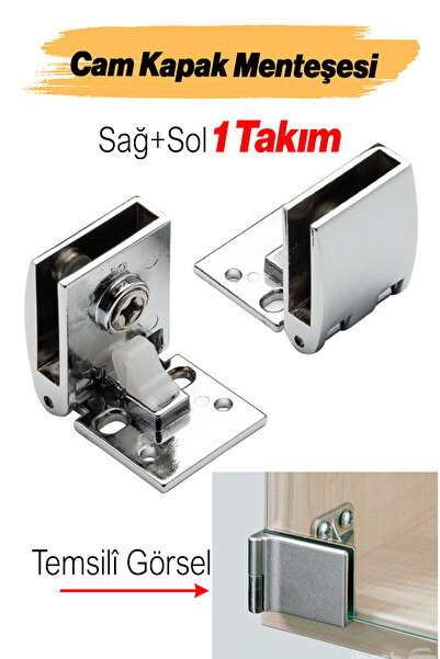 Badem10 Cam Kapak Menteşesi 1 Takım Dolap Kapak Bağlantı Aparatı Mobilya Ment...