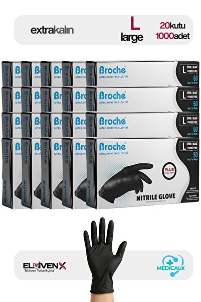 Medicalx Ultra Extra Kalın Siyah Nitril Muayene Eldiveni Pudrasız 50’li Paket...