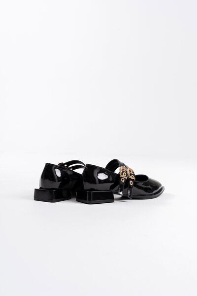 İREM Murder Black Patent Leather Belt Detailed Women's Heeled Shoes
