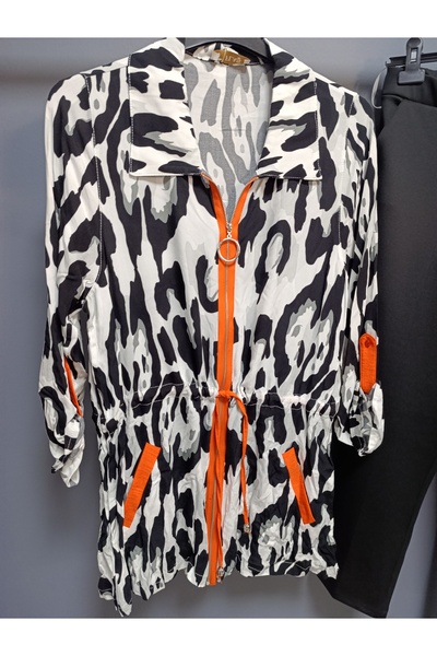 AKŞEN GİYİM Plus Size 100% Cotton Orange Zippered Lace-Up Design Tunic