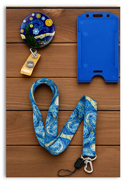 Mia Aurora Yıldızlı Gece Van Gogh Lanyard Seti Yoyo Dikey Kartlık Boyun Askı ...