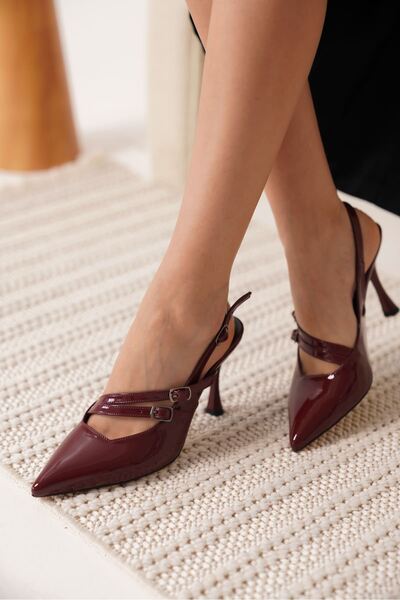 İREM Lenora Women's Burgundy Patent Leather Heeled Shoes