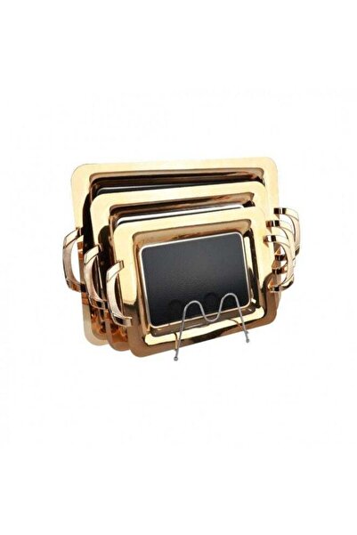 HOMEVEO طقم صواني تقديم من 3 قطع باللون الذهبي