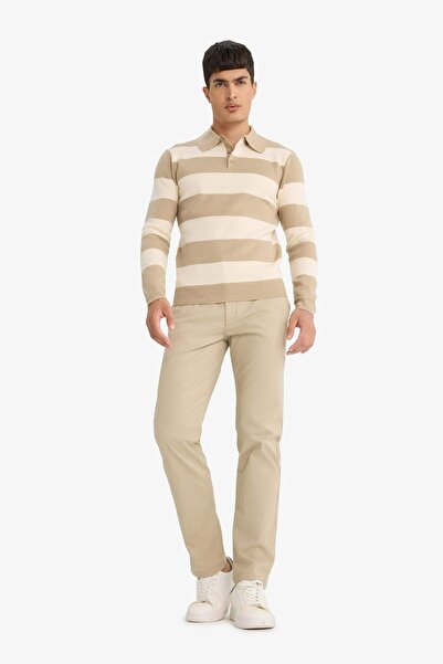 DeFacto Pulover tricotat cu blocuri de culoare, cu guler polo, cu nasturi, Y4...