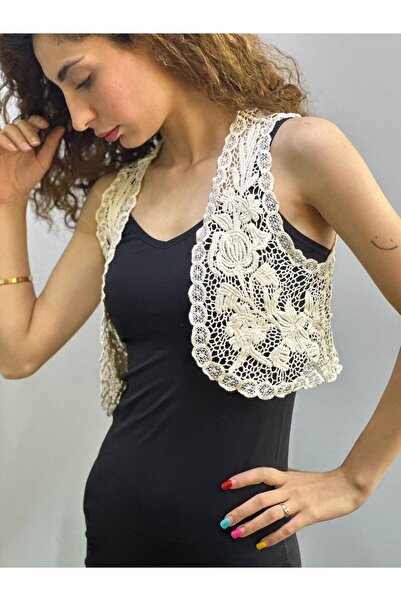Gönülden Tasarım Triko Patterned Flower Embroidered Women's Vest Standard