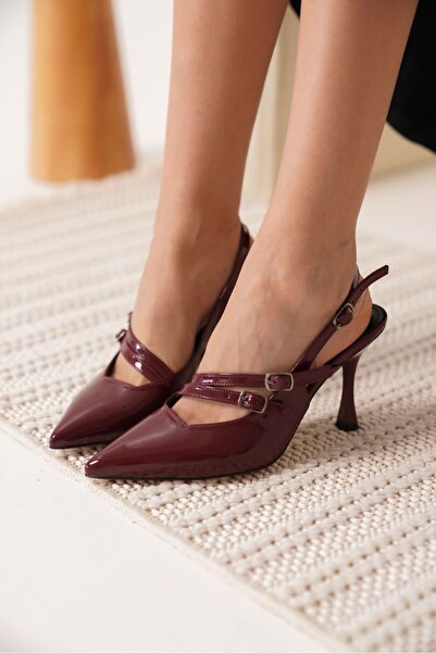 İREM Lenora Women's Burgundy Patent Leather Heeled Shoes
