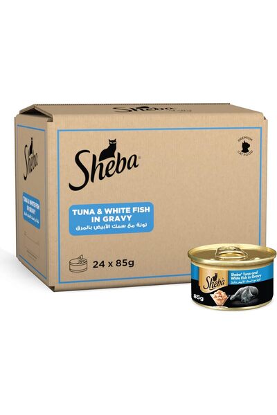 SHEBA طعام القطط من التونة والسمك الأبيض، مصنوع من مكونات طبيعية مع الفيتامينات والمعادن الأساسية