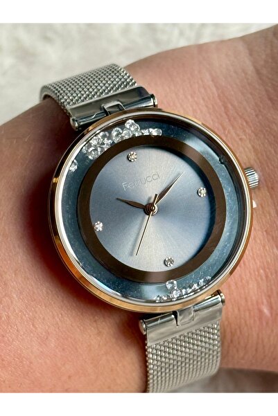 Ferrucci AJDA BİLEZİK HEDİYELİ ROSEGOLD VE GÜMÜŞ HAREKETLİ TAŞLI KADIN SAATİ