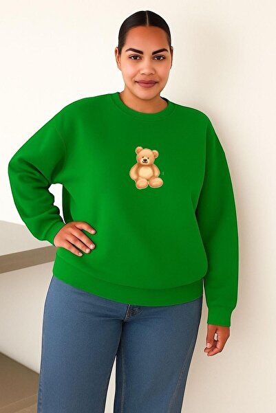 DM DOLCE MORE Hanorac unisex de mărime mare, cu 3 fire, din bumbac pieptănat, cu imprimeu de ursuleț