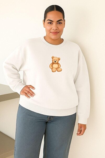 DM DOLCE MORE Hanorac unisex de mărime mare, cu 3 fire, din bumbac pieptănat, cu imprimeu de ursuleț