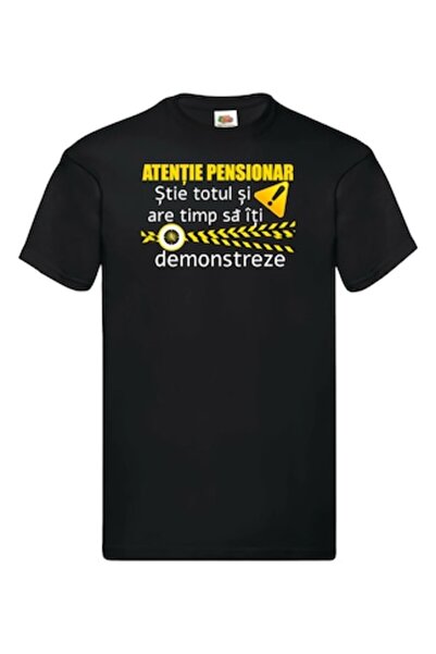 OEM Tricou bărbătesc „Atenție pensionar” negru, 100% bumbac