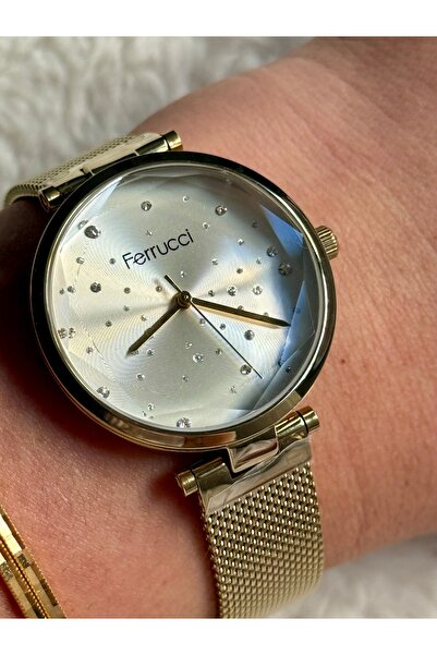 Ferrucci AJDA BİLEZİK HEDİYELİ GOLD TAŞLI HASIR KORDONLU KADIN SAATİ