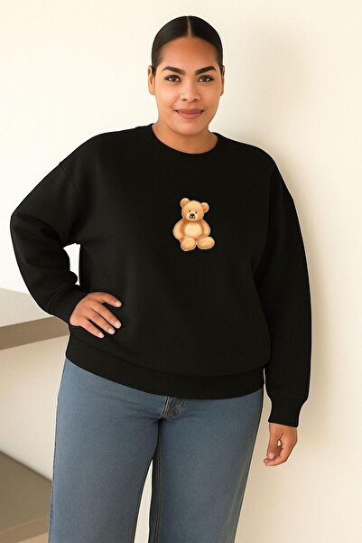 DM DOLCE MORE Hanorac unisex de mărime mare, cu 3 fire, din bumbac pieptănat, cu imprimeu de ursuleț