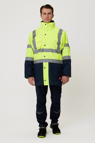 MAKROSAFETY معطف شتوي عاكس للضوء، معطف لموقع العمل، سترة مع أكمام قابلة للفصل...