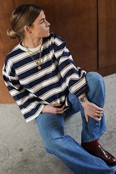 Seeh Μπλουζάκι με μακρυμάνικο ριγέ μπλουζάκι από 100% βαμβάκι Navy Blue SH313