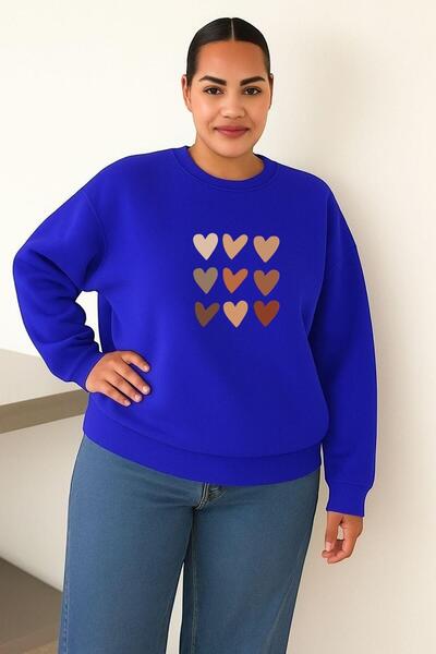 BENROMA 3-нишка джърси с много сърца, голяма унисекс блуза с принт