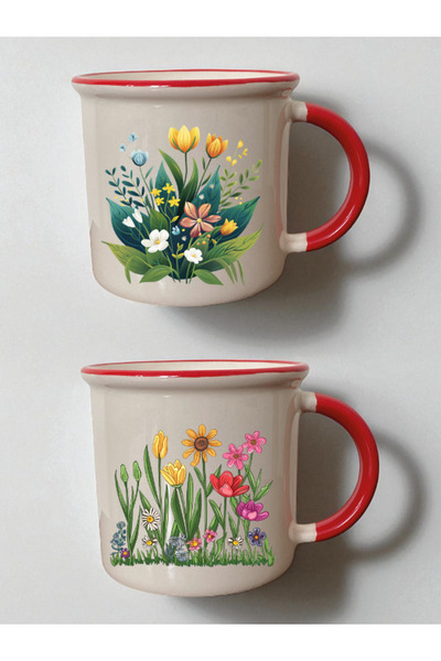 lili hediyelik طقم من كوبين أحمرين بتصميم الزهور - منتج صندوق هدايا للحبيب، أ...