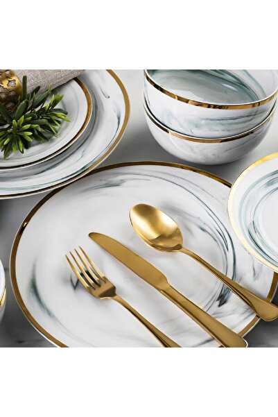 LA MESA Dinner Set 18 Pieces Grey Marble With Gold