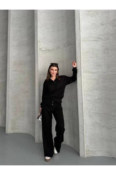 ZF BUTİK Γυναικείο σετ αθλητικής φόρμας με φερμουάρ και λαιμόκοψη πόλο