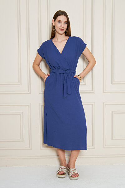 NEW LAVİVA Women's Double Breasted Collar Elastic Slit Pocket Detailed Aerobin Dress 700-3764