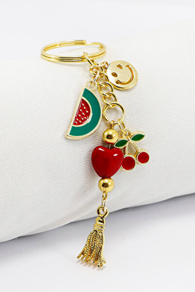 biuti Sevimli Kalpli Kiraz Karpuz Detaylı Salkım Anahtarlık, Yeni Çanta Süsü