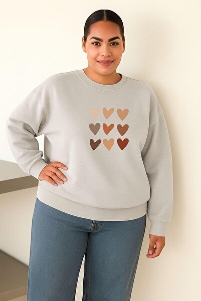 BENROMA 3-нишка джърси с много сърца, голяма унисекс блуза с принт