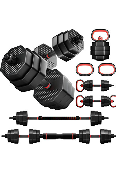 HEPİTOP 4’ü 1 Arada Dambıl Seti 20 KG | Ayarlanabilir Dumbbell – Barbell – Kettlebell – Şınav Barı Spor Seti