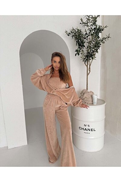 floral fashıon Women's Tracksuit Set 3 Piece Set French Velvet Fabric