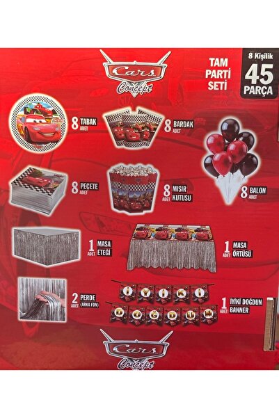Parti Malzemeleri 8 Kişilik 45 Parça Cars Concept Tam Parti Seti