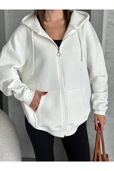 ZF BUTİK Hanorac oversize pentru femei cu fermoar și glugă