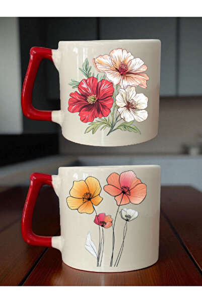 lili hediyelik طقم أكواب مكون من قطعتين بطباعة زهور - هدايا لأعياد الميلاد، ه...