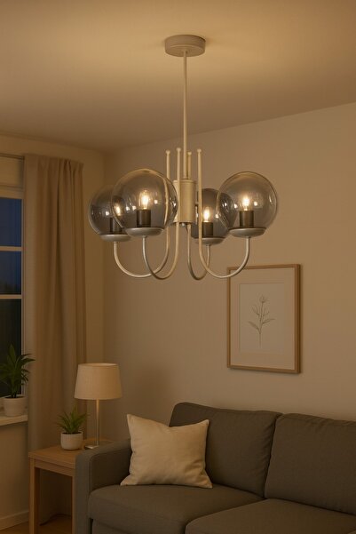 Modavize Zerrin Modern Tasarım Salon Yemek Odası Mutfak Gri Renk Füme Camlı Sarkıt 4 Lü Avize