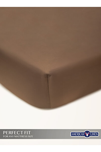 American Linen King Plain Fitted Elastic Bedsheet with 2 Pillow Case 200 x 200 Cm Coffee Brown