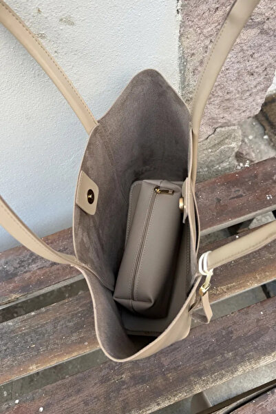 LEONAS Women's Hand and Shoulder Bag with Front Eyelet Makeup Bag Pescare St0020 Cream