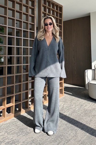Laluvia Anthracite Cardigan Knitwear Set - 4600
