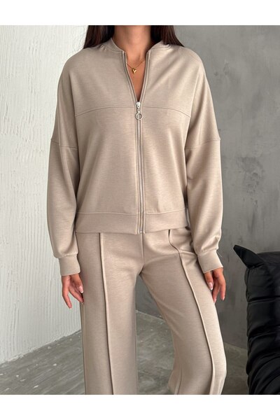 Gugus Women's Modal Fabric Zippered Suit with Pockets