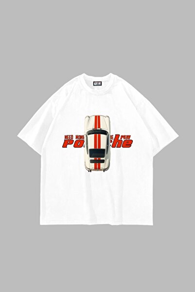 Bak Moda V4 Need Money for Porsche Printed Oversize Unisex White T-Shirt