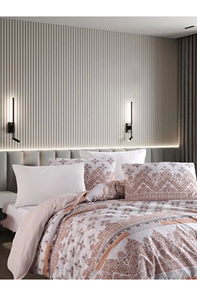 JOLLY HOME Lodos Home Conzaliza 100% Cotton Double Duvet Cover Set-White/Dusty Rose