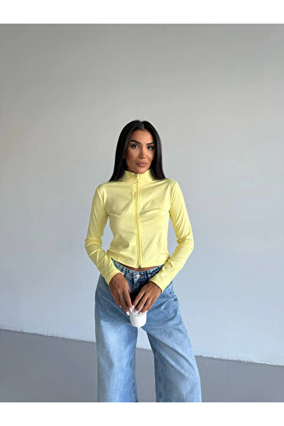 hazelin Hanorac pentru femei, galben, din material submersibil, cu închidere cu fermoar, cu șireturi, HZL25W-FRY123441