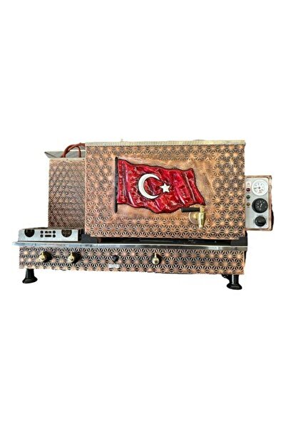 Meşale 3 Demlikli Antik Bakır Türk Bayraklı Full Otomatik Çay Kazanı