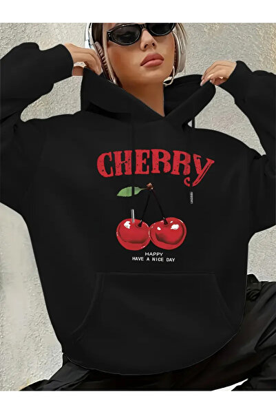 Jooy سويت شيرت بقلنسوة مطبوع عليه الكرز للموسم الجديد