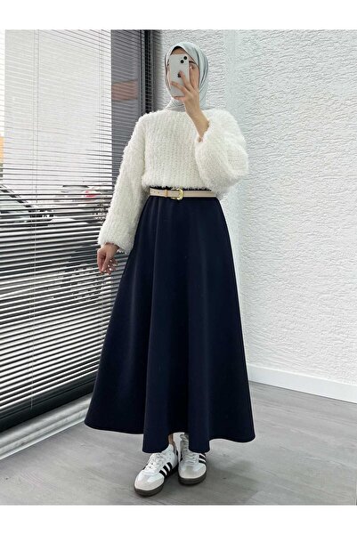 MELEK ARAZ Fusta evazată cu scuba bleumarin