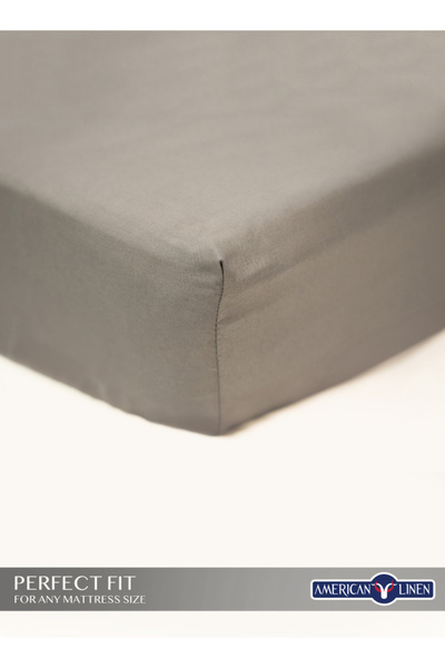 American Linen Queen Plain Fitted Elastic Bedsheet with 2 Pillow Cases 180 x 200 Cm (Grey)