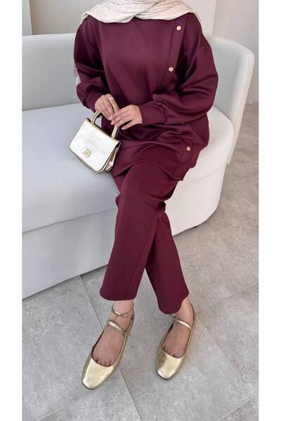 Molly Nelly Γυναικείο Σετ Παντελόνι Σκουμπά με Πλαϊνά Κουμπώματα Τσόκερ