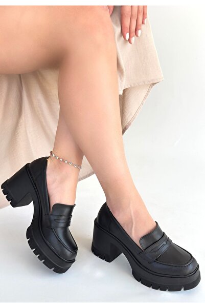 BESKAR Janes black leather platform heel shoes