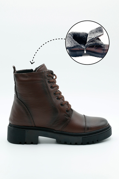 MAKRAS EXCLUSIVE 100% Genuine Leather Fur Lining Women's Black Boots