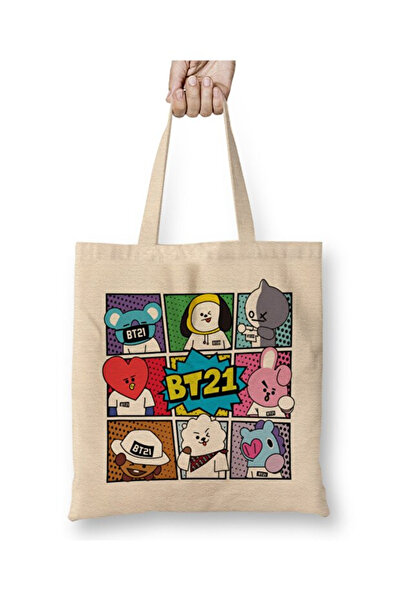 Toyaso Bts Bt21 Тканинна сумка з довгими ручками Сумка для покупок Пляжна сумка