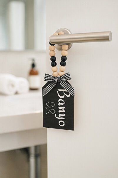 rosfloa rf Dekoratif Ahşap Boncuklu "BANYO" Yazılı Tuvalet Banyo Kapı Kolu Ak...