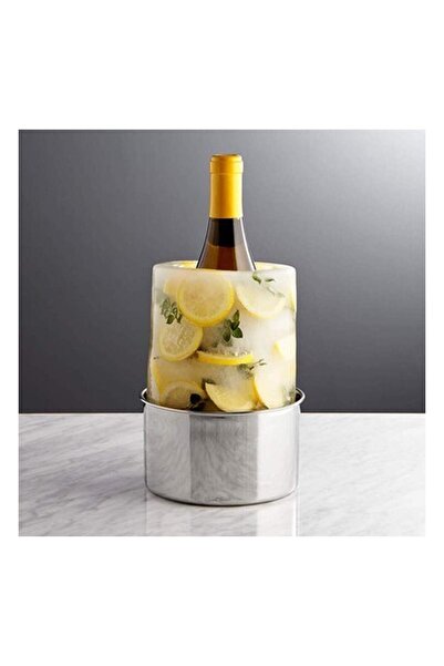 Crate & Barrel Buz Kalıbı ve Şarap Şişesi Soğutucu, Paslanmaz Çelik Bardak Al...